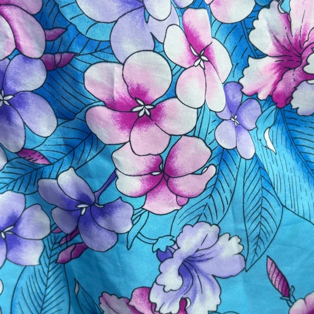 VTG Hilo Hatties Dress Blue Floral Flutter Sleeve Muumuu Hawaiian Tropical XL‎